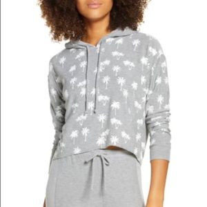 Chaser Grey Palm Trees Cropped Hoodie Size Small